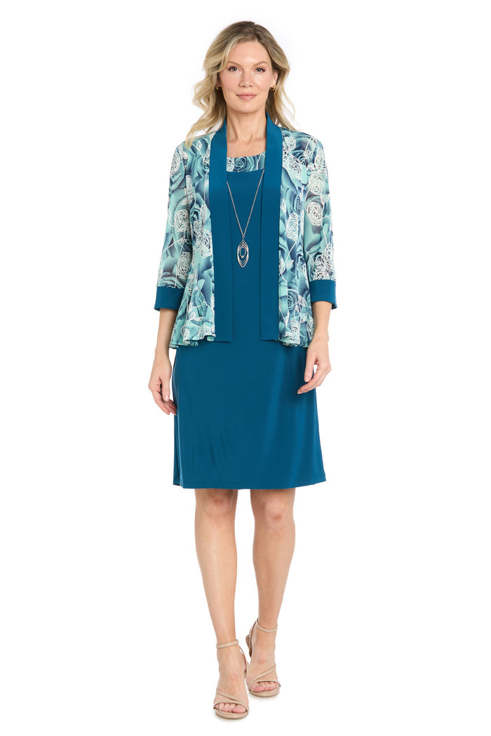 Teal Rose Printed Jacket Dress