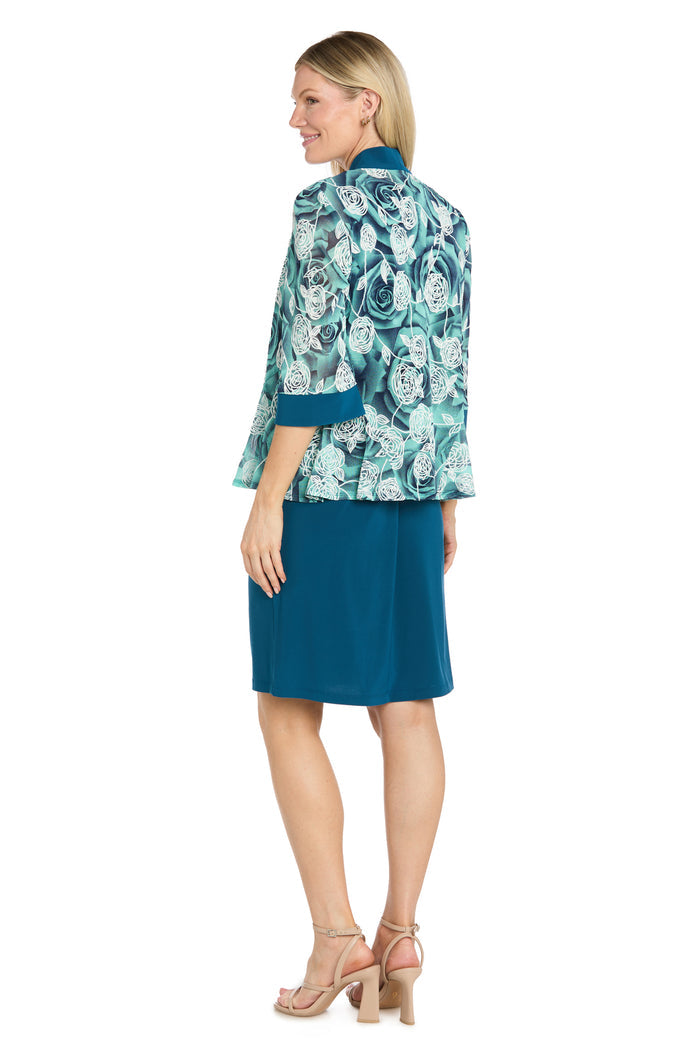 Teal Rose Printed Jacket Dress