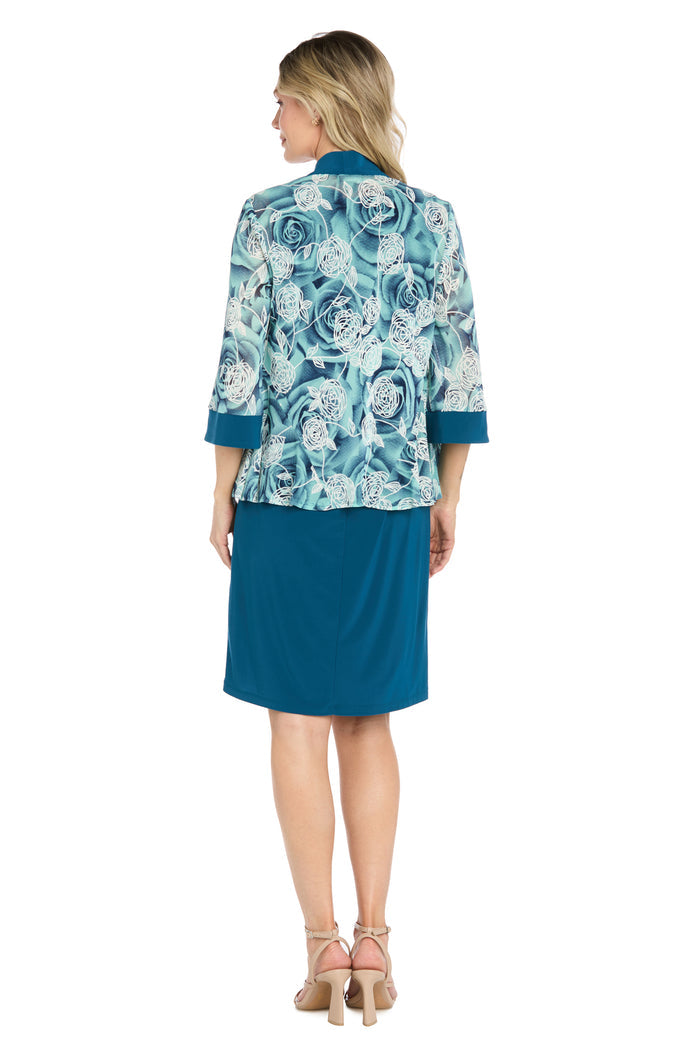 Teal Rose Printed Jacket Dress