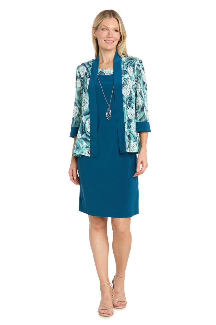 Teal Rose Printed Jacket Dress