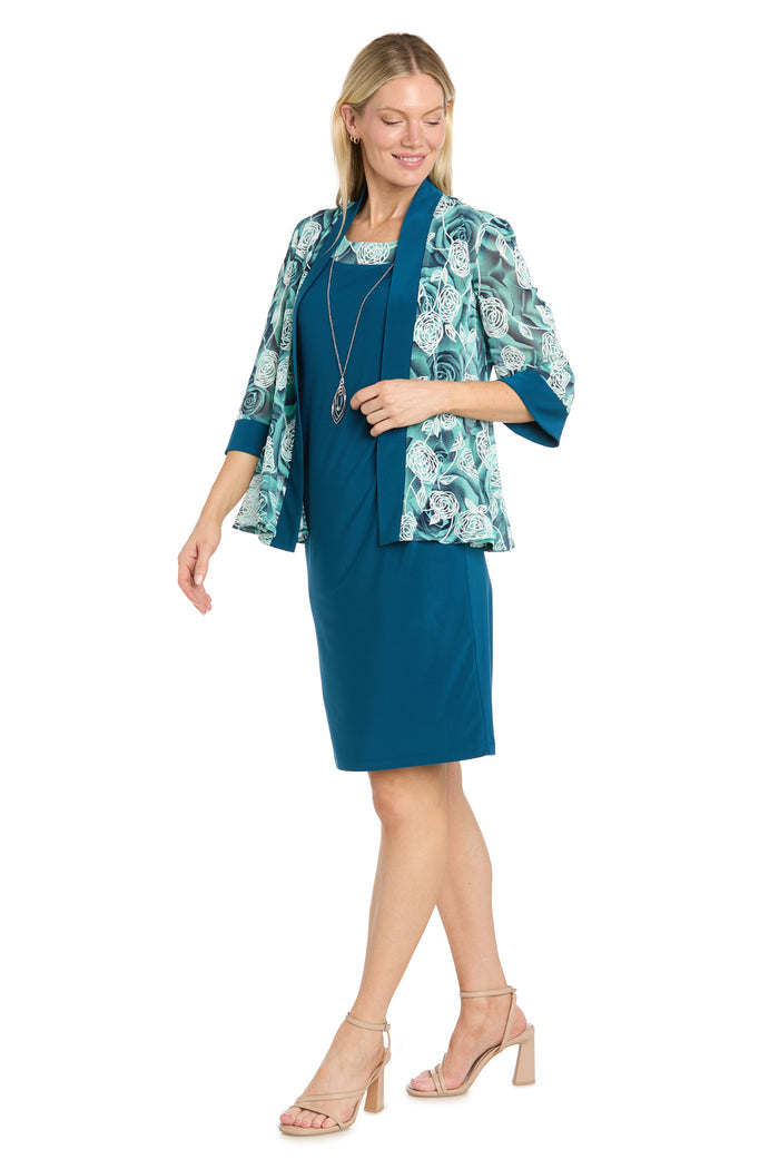 Teal Rose Printed Jacket Dress