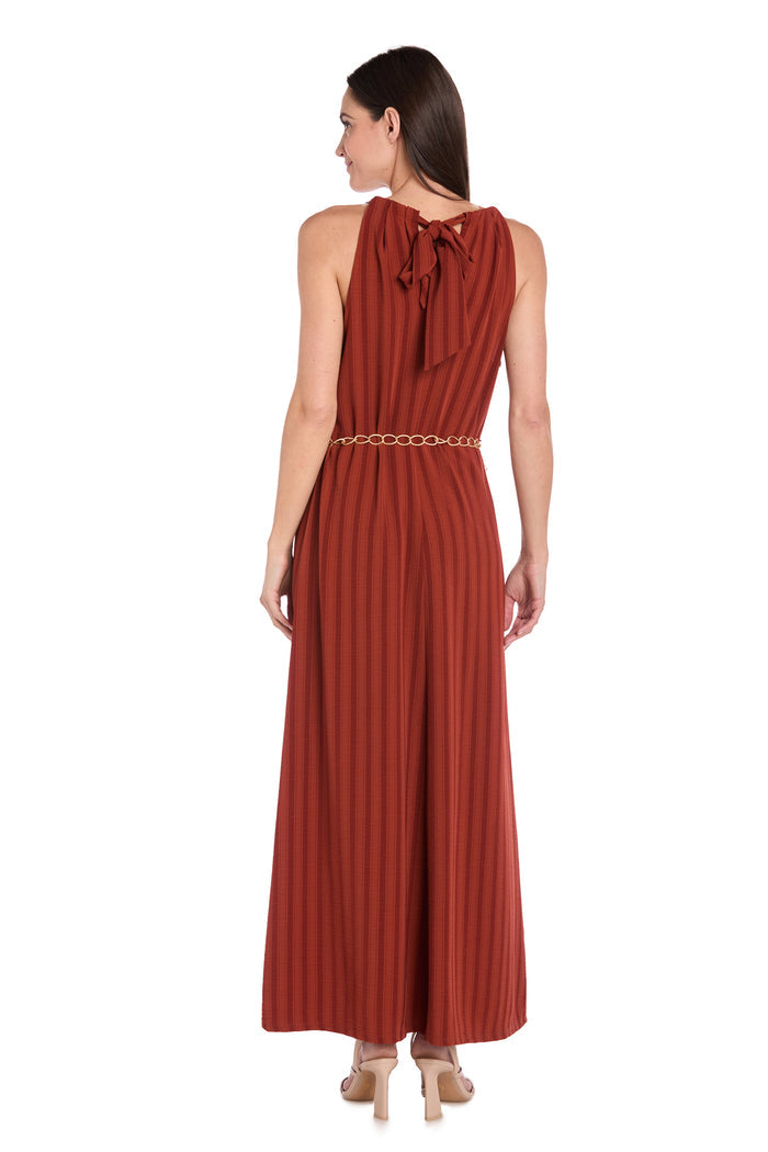 Terracotta Maxi Dress with Gold Chain Belt