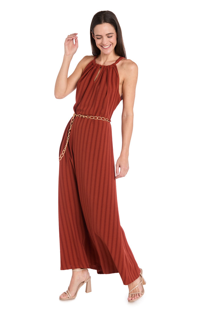 Terracotta Maxi Dress with Gold Chain Belt