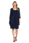 Two-Piece Flyaway Jacket Dress with Jewel Neckline
