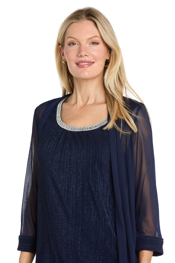 Two-Piece Flyaway Jacket Dress with Jewel Neckline