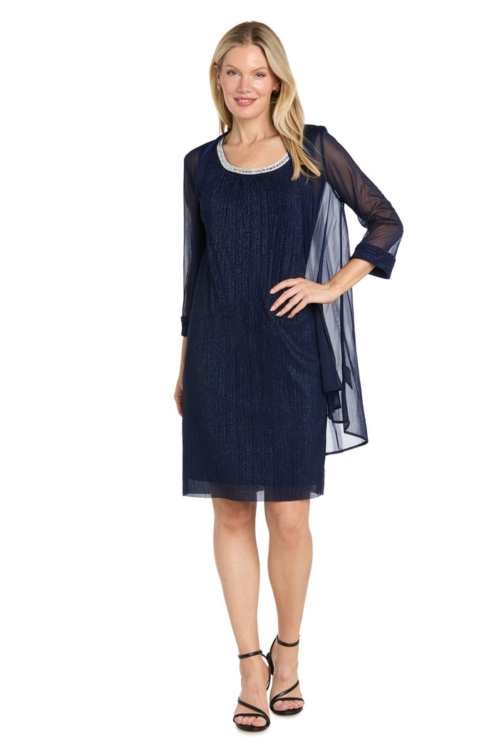 Two-Piece Flyaway Jacket Dress with Jewel Neckline