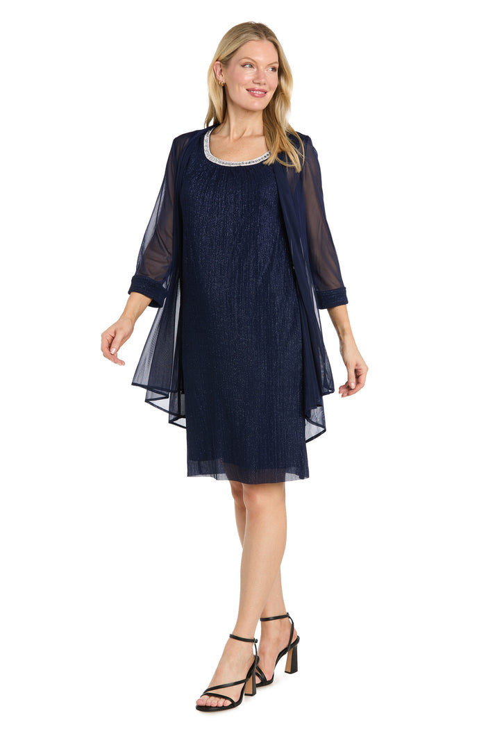 Two-Piece Flyaway Jacket Dress with Jewel Neckline