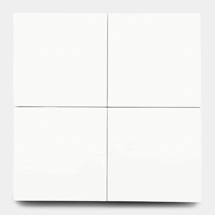The White 8x8 tile by vendor-unknown features a minimalist design with thin black lines dividing the white surface into four equal squares, intersecting at the center against a light gray background.