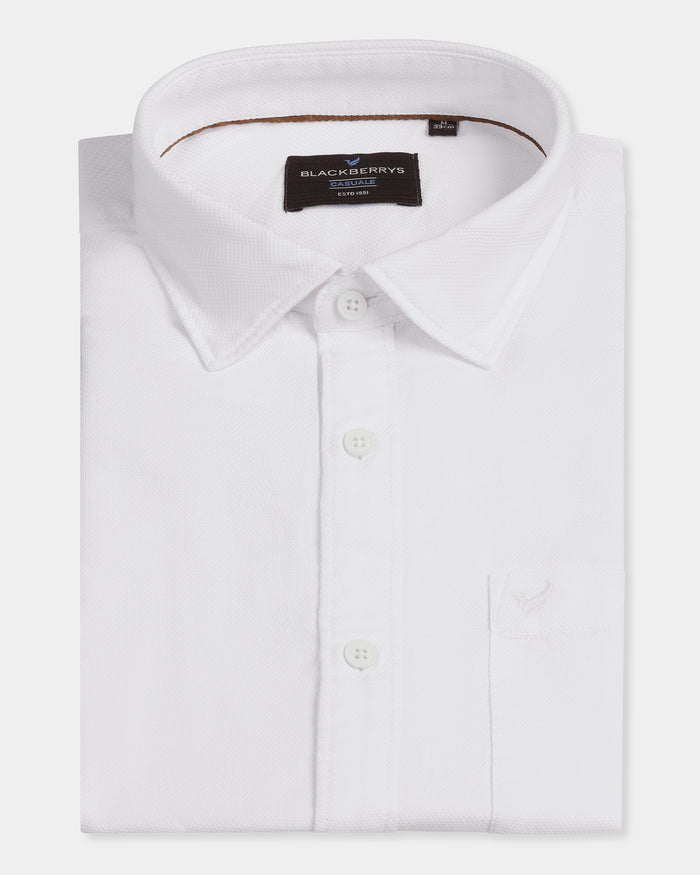 White Half Sleeve Textured Shirt - Caty