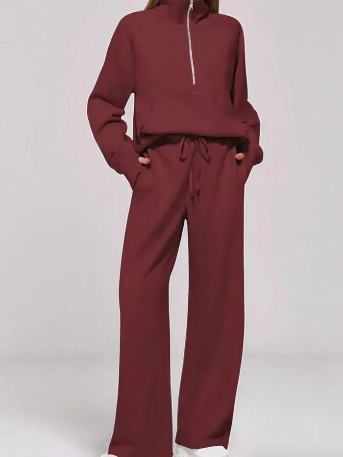 Cozy Two Piece Set: Half Zip Long Sleeve Top with Pants, Lightweight and Breathable - Allen-Fitness