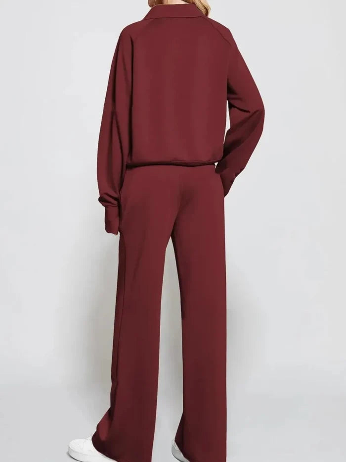 Cozy Two Piece Set: Half Zip Long Sleeve Top with Pants, Lightweight and Breathable - Allen-Fitness