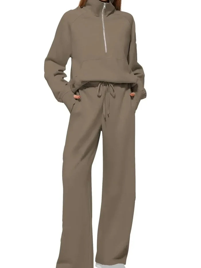 Cozy Two Piece Set: Half Zip Long Sleeve Top with Pants, Lightweight and Breathable - Allen-Fitness